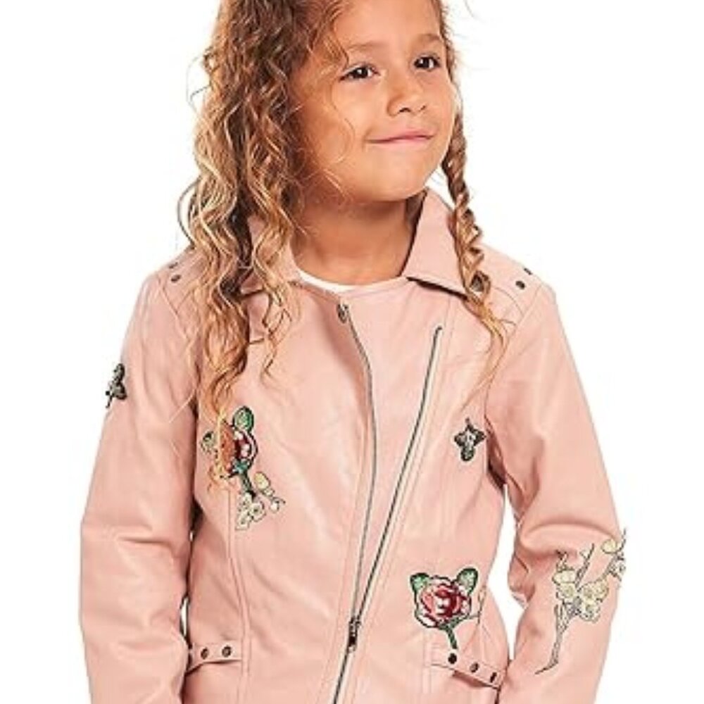 Hannah Banana by Sara Sara pink faux leather biker Jacket size 6 kids girls